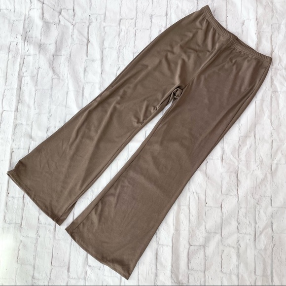 SOLD Mocha Brown Ribbed Wrap Belted Robe Top Flare Pajama Lounge Pants Set M - Picture 8 of 8